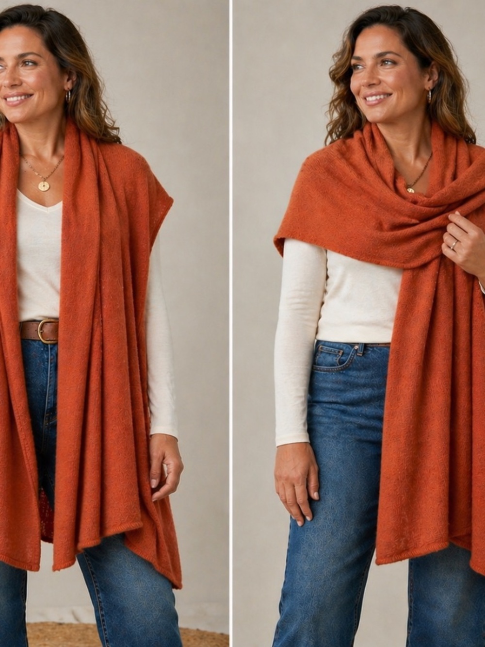 Alpaca Fina Peru Alpaca Wrap Ruana Poncho Orange T Draped Scarf